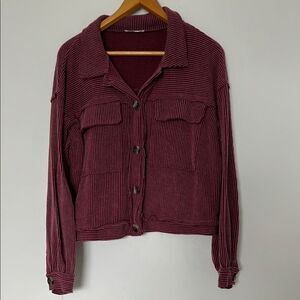 Reborn J Ribbed Corduroy Shacket Jacket Burgundy Fits Like Large